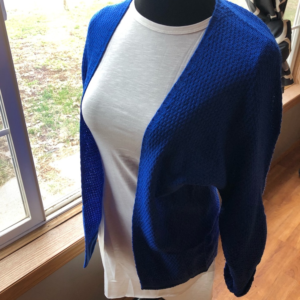 {Abigail} Blue Cute Trendy Knit Cardigan - Blue - Picture 2 of 4